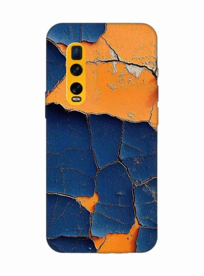 Oppo Find X2 Pro Indigo Orange Colored Cracked Paint Texture Custom Printed Back Cover Design