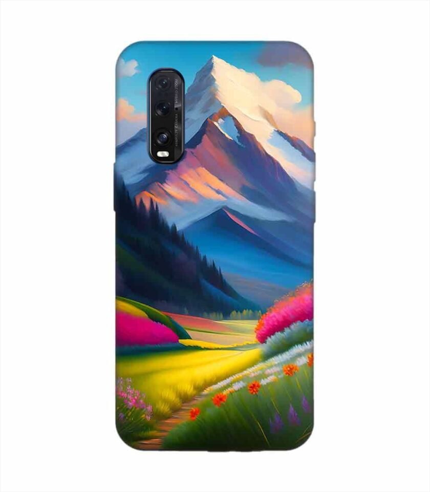 Oppo Find X2 Impressionist Mountain Landscape Oil Painting Snowy Peak Summer Field With Flowers Peaceful Vi Custom Printed Back Cover Design