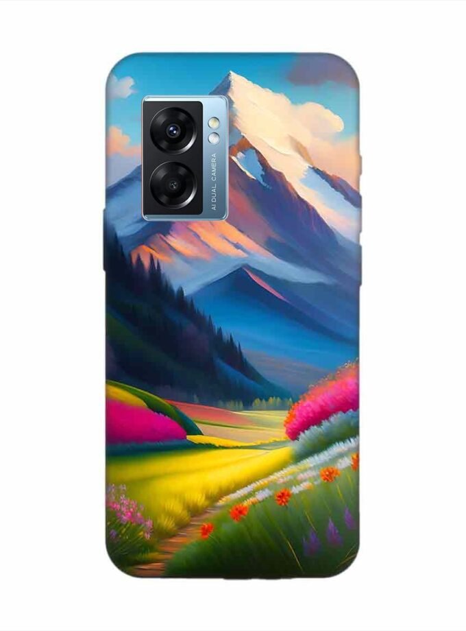 Oppo K10 (5G) Impressionist Mountain Landscape Oil Painting Snowy Peak Summer Field With Flowers Peaceful Vi Custom Printed Back Cover Design