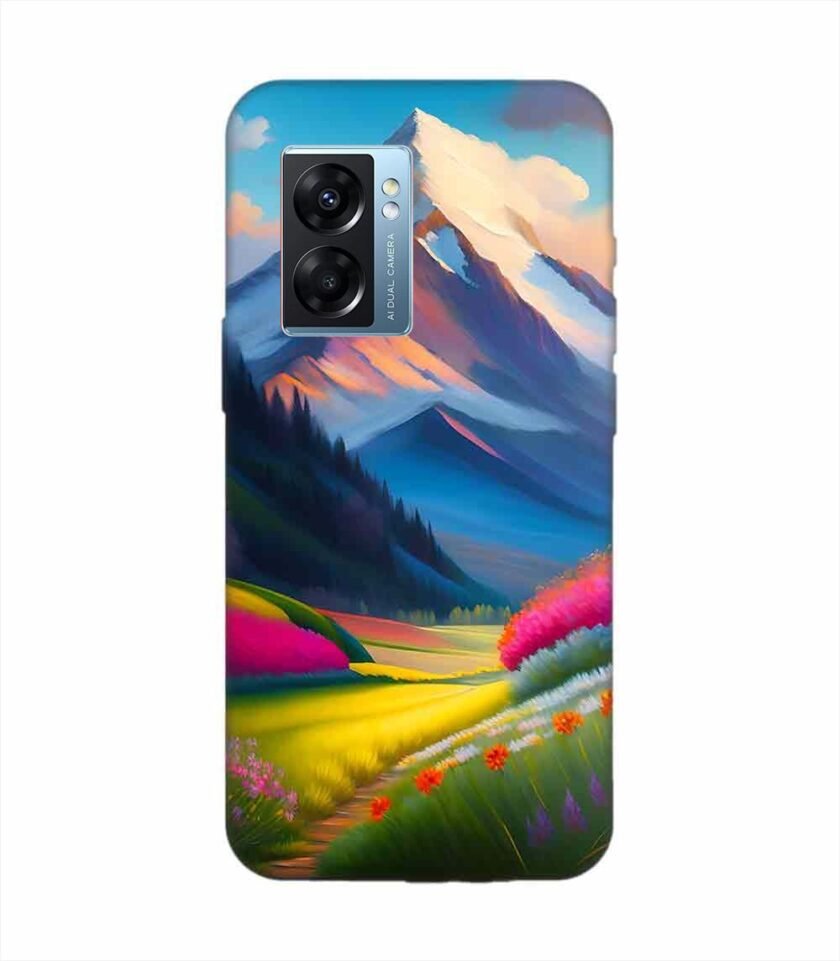 Oppo K10 (5G) Impressionist Mountain Landscape Oil Painting Snowy Peak Summer Field With Flowers Peaceful Vi Custom Printed Back Cover Design