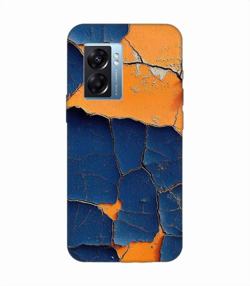 Oppo K10 (5G) Indigo Orange Colored Cracked Paint Texture Custom Printed Back Cover Design