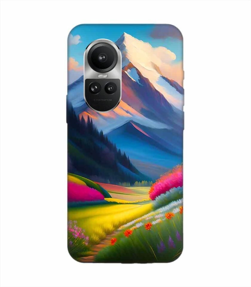 Oppo Reno 10 Pro (5G) Impressionist Mountain Landscape Oil Painting Snowy Peak Summer Field With Flowers Peaceful Vi Custom Printed Back Cover Design