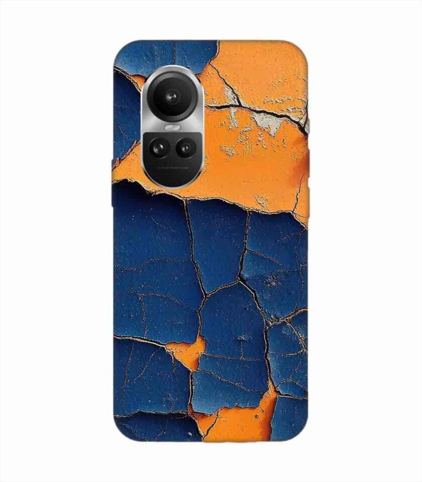 Oppo Reno 10 Pro (5G) Indigo Orange Colored Cracked Paint Texture Custom Printed Back Cover Design