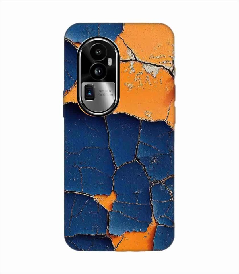 Oppo Reno 10 Pro Plus (5G) Indigo Orange Colored Cracked Paint Texture Custom Printed Back Cover Design