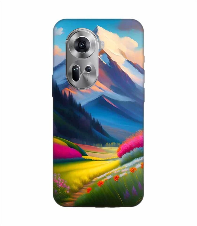 Oppo Reno 11 (5G) Impressionist Mountain Landscape Oil Painting Snowy Peak Summer Field With Flowers Peaceful Vi Custom Printed Back Cover Design