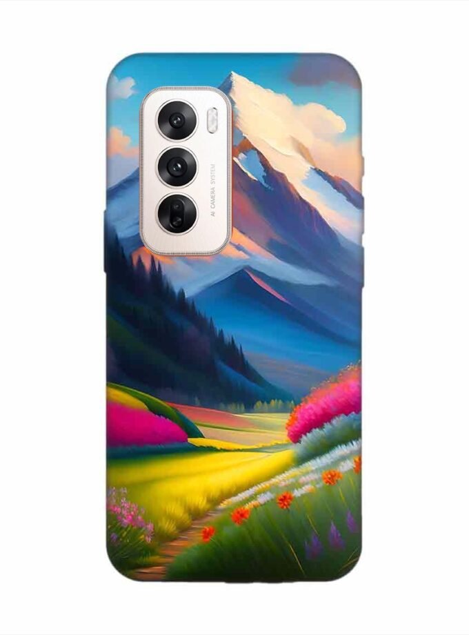 Oppo Reno 12 (5G) Impressionist Mountain Landscape Oil Painting Snowy Peak Summer Field With Flowers Peaceful Vi Custom Printed Back Cover Design