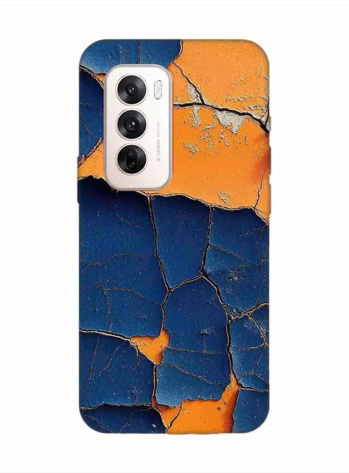 Oppo Reno 12 (5G) Indigo Orange Colored Cracked Paint Texture Custom Printed Back Cover Design