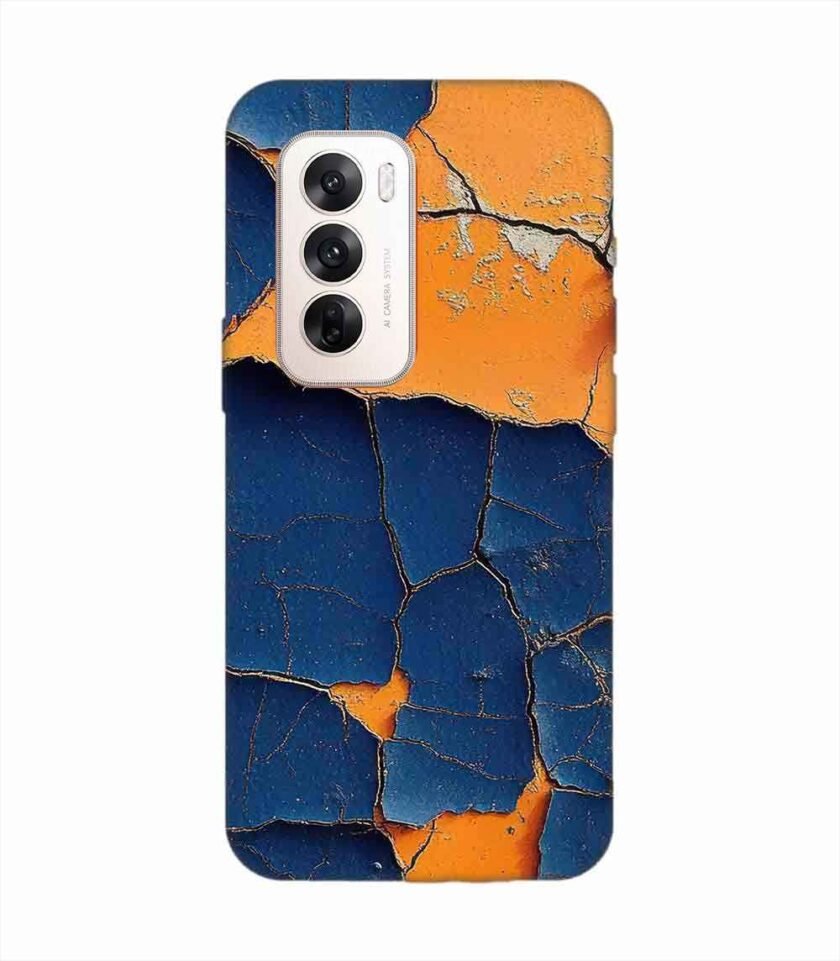 Oppo Reno 12 (5G) Indigo Orange Colored Cracked Paint Texture Custom Printed Back Cover Design