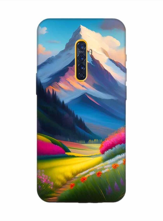 Oppo Reno 2 Impressionist Mountain Landscape Oil Painting Snowy Peak Summer Field With Flowers Peaceful Vi Custom Printed Back Cover Design