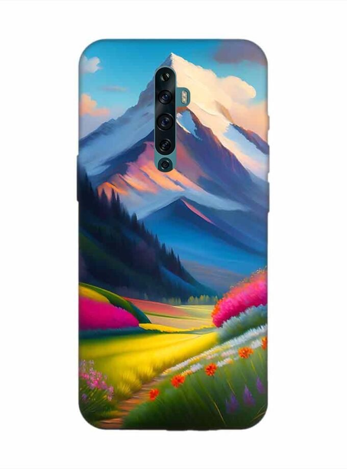 Oppo Reno 2F Impressionist Mountain Landscape Oil Painting Snowy Peak Summer Field With Flowers Peaceful Vi Custom Printed Back Cover Design