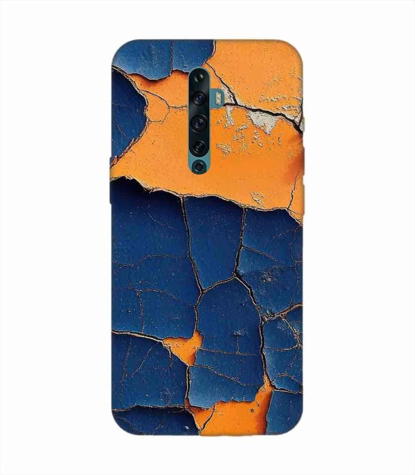 Oppo Reno 2F Indigo Orange Colored Cracked Paint Texture Custom Printed Back Cover Design