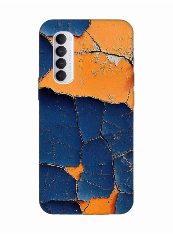 Oppo Reno 4 Pro Indigo Orange Colored Cracked Paint Texture Custom Printed Back Cover Design