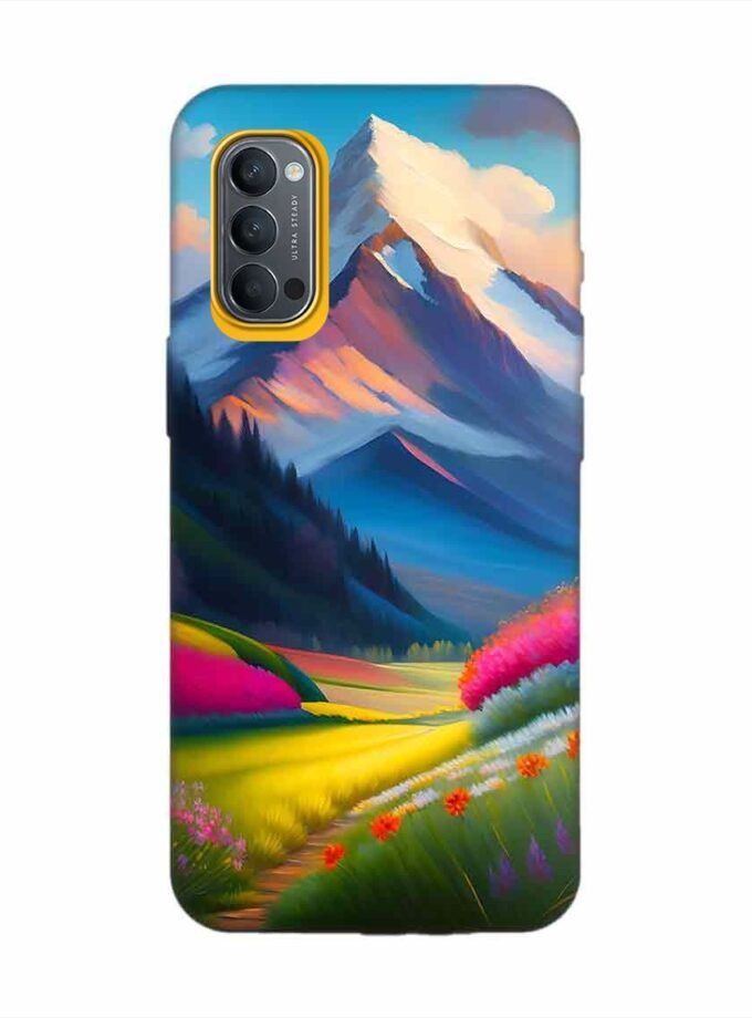Oppo Reno 4 Impressionist Mountain Landscape Oil Painting Snowy Peak Summer Field With Flowers Peaceful Vi Custom Printed Back Cover Design