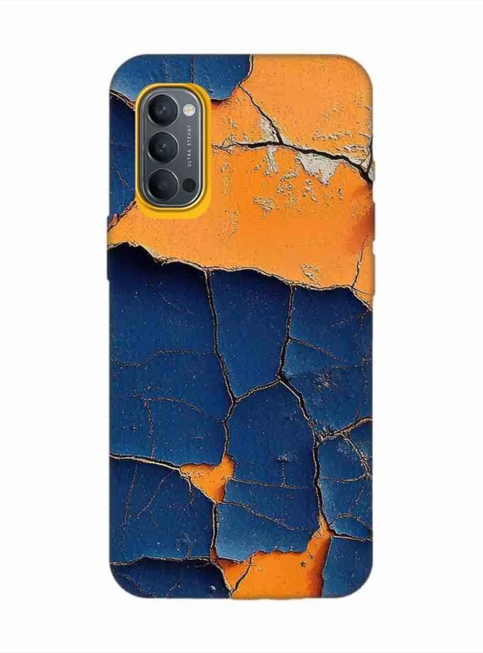 Oppo Reno 4 Indigo Orange Colored Cracked Paint Texture Custom Printed Back Cover Design