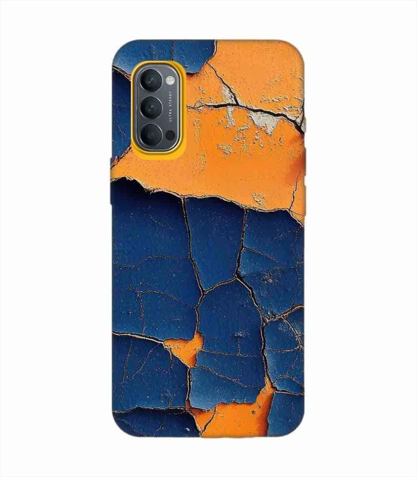 Oppo Reno 4 Indigo Orange Colored Cracked Paint Texture Custom Printed Back Cover Design