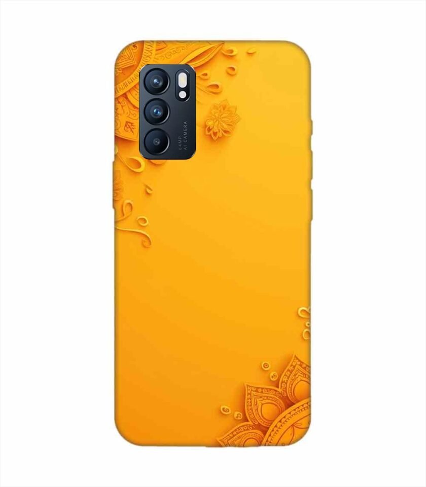 Oppo Reno 6 (5G) Indian Flower Pattern Rangoli Background (1) Custom Printed Back Cover Design