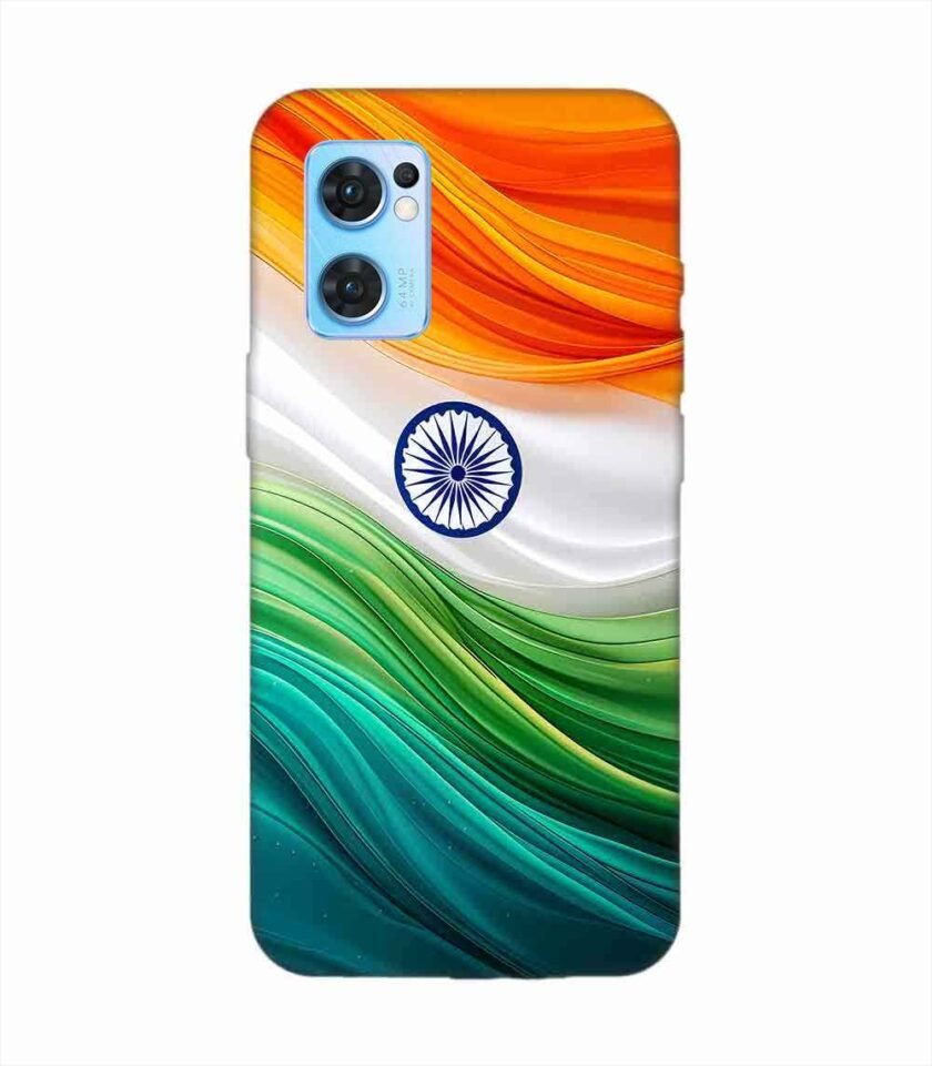 Oppo Reno 7 (5G) Indian Flag Abstract Background Republic Day Custom Printed Back Cover Design