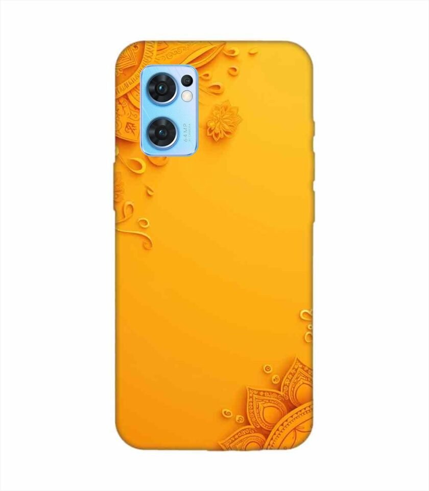 Oppo Reno 7 (5G) Indian Flower Pattern Rangoli Background (1) Custom Printed Back Cover Design
