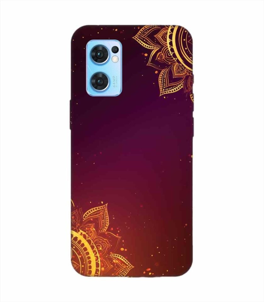 Oppo Reno 7 (5G) Indian Flower Pattern Rangoli Background Custom Printed Back Cover Design