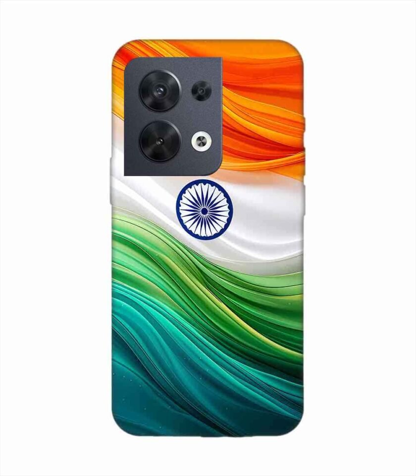 Oppo Reno 8 (5G) Indian Flag Abstract Background Republic Day Custom Printed Back Cover Design