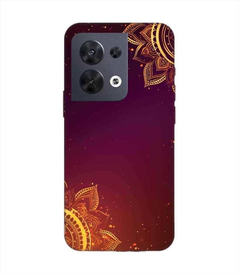 Oppo Reno 8 (5G) Indian Flower Pattern Rangoli Background Custom Printed Back Cover Design