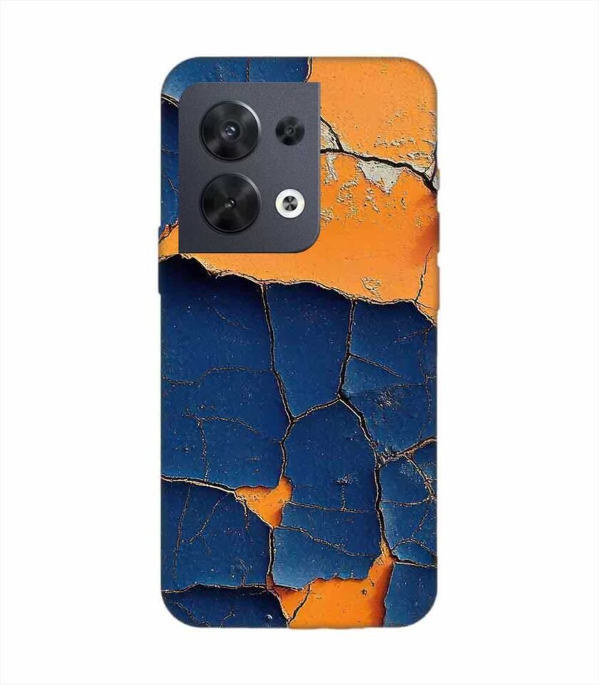 Oppo Reno 8 (5G) Indigo Orange Colored Cracked Paint Texture Custom Printed Back Cover Design