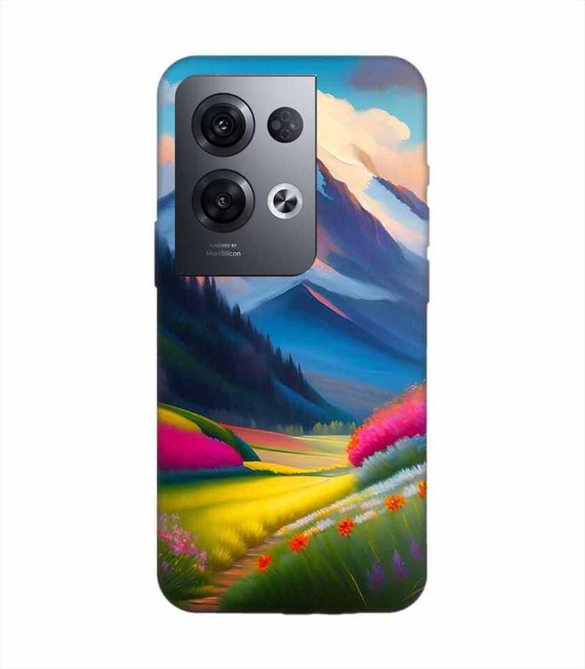 Oppo Reno 8 Pro (5G) Impressionist Mountain Landscape Oil Painting Snowy Peak Summer Field With Flowers Peaceful Vi Custom Printed Back Cover Design