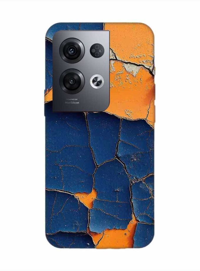 Oppo Reno 8 Pro (5G) Indigo Orange Colored Cracked Paint Texture Custom Printed Back Cover Design