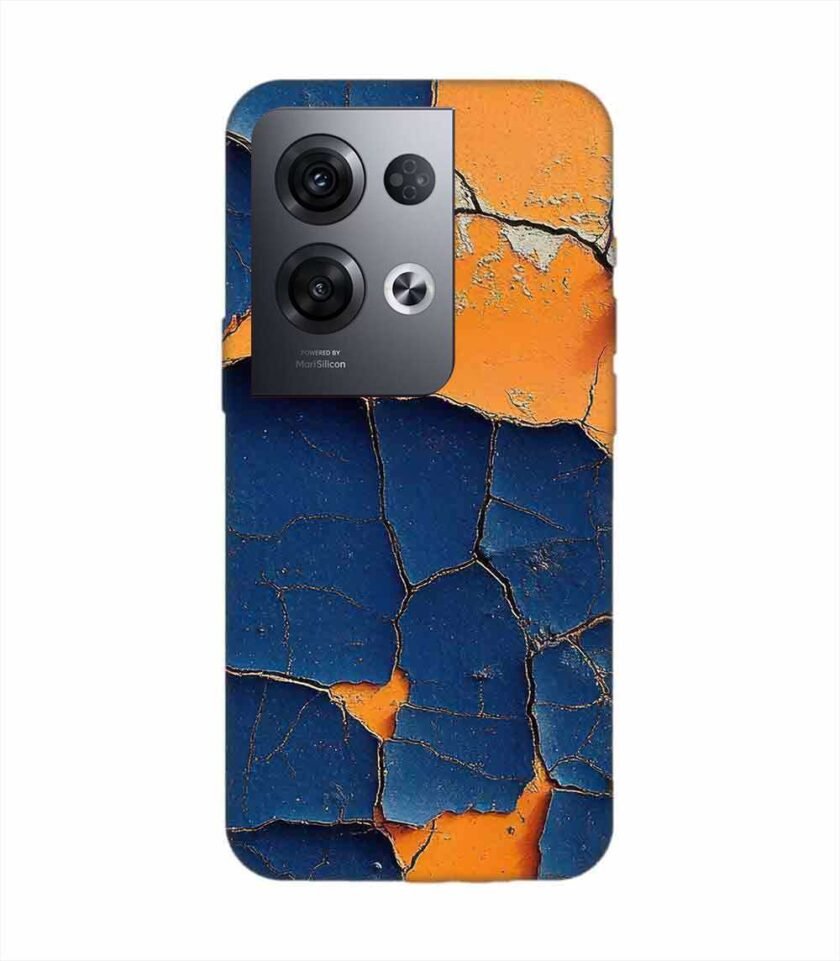 Oppo Reno 8 Pro (5G) Indigo Orange Colored Cracked Paint Texture Custom Printed Back Cover Design