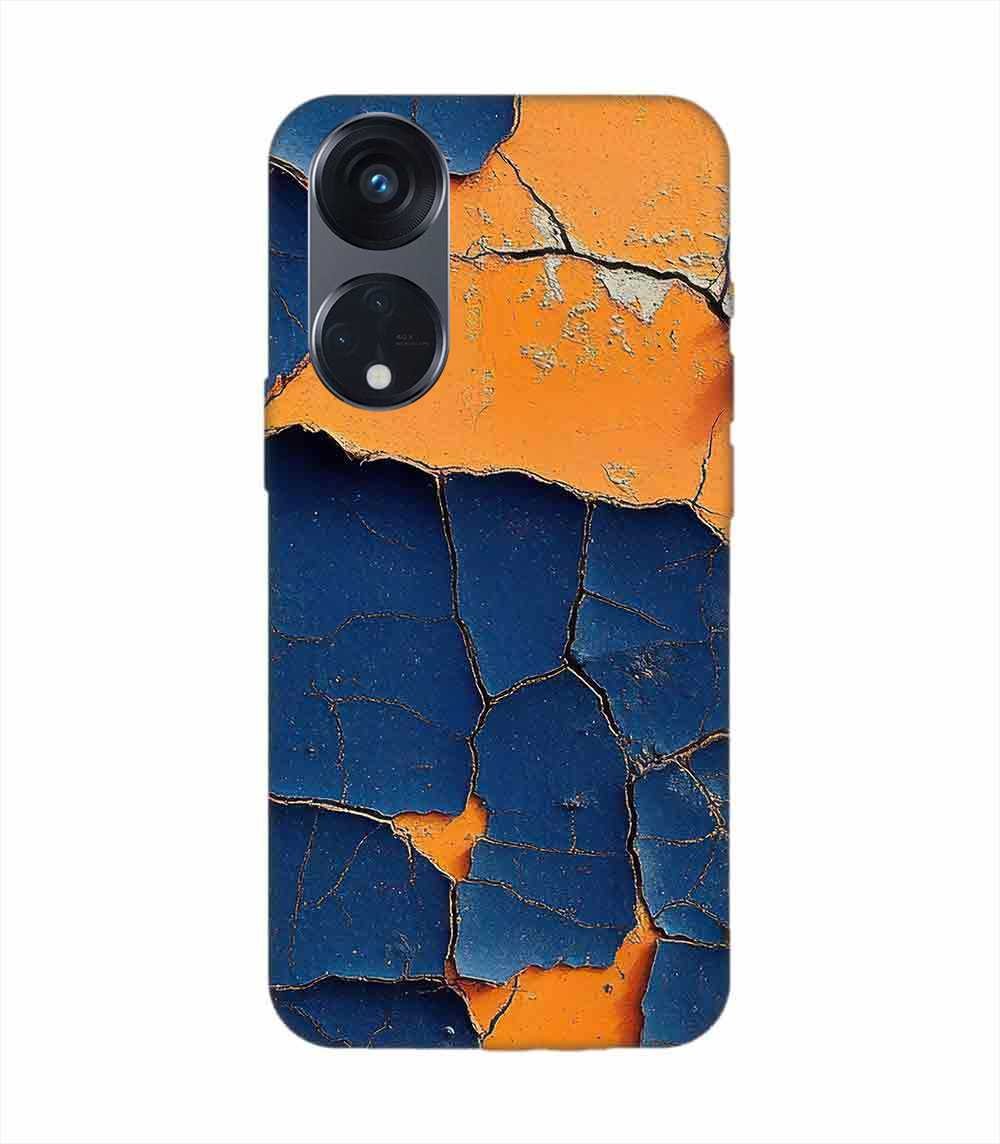 Oppo Reno 8T (5G) Indigo Orange Colored Cracked Paint Texture Custom Printed Back Cover Design