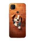 Poco C31 cartoon dog looking out hole brick wall with light generative ai Custom Printed Back Cover Design