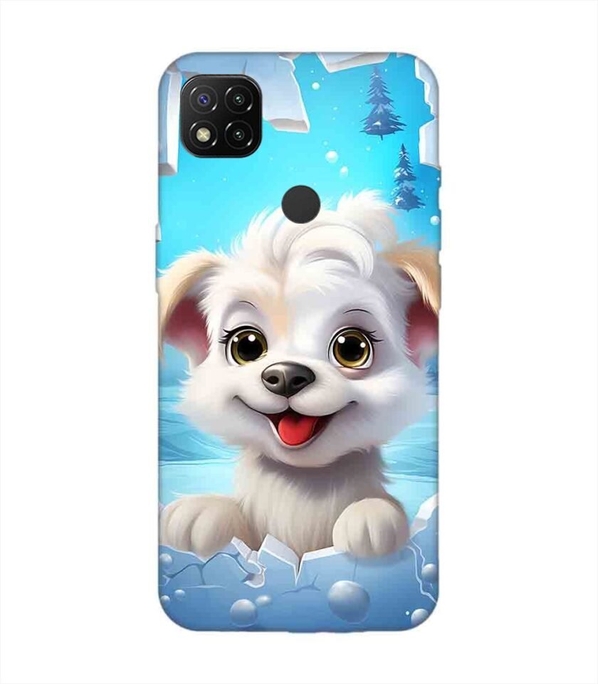 Poco C31 cartoon dog looking through hole wall with snow Custom Printed Back Cover Design