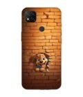 Poco C31 cartoon dog sticking out hole brick wall generative ai Custom Printed Back Cover Design