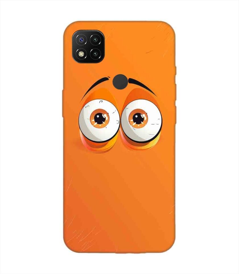 Poco C31 cartoon eyes with exaggerated expressions orange background Custom Printed Back Cover Design