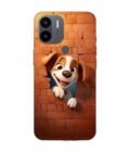Poco C50 cartoon dog looking out hole brick wall with light generative ai Custom Printed Back Cover Design
