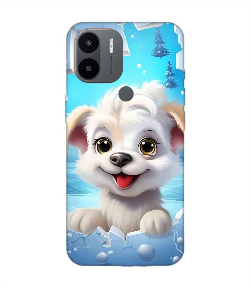 Poco C50 cartoon dog looking through hole wall with snow Custom Printed Back Cover Design