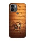 Poco C50 cartoon dog sticking out hole brick wall generative ai Custom Printed Back Cover Design