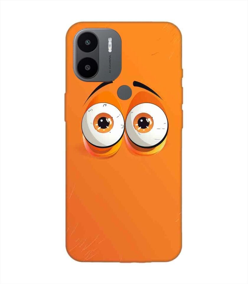 Poco C50 cartoon eyes with exaggerated expressions orange background Custom Printed Back Cover Design