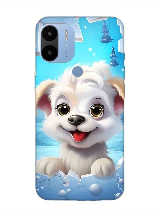 Poco C51 cartoon dog looking through hole wall with snow Custom Printed Back Cover Design