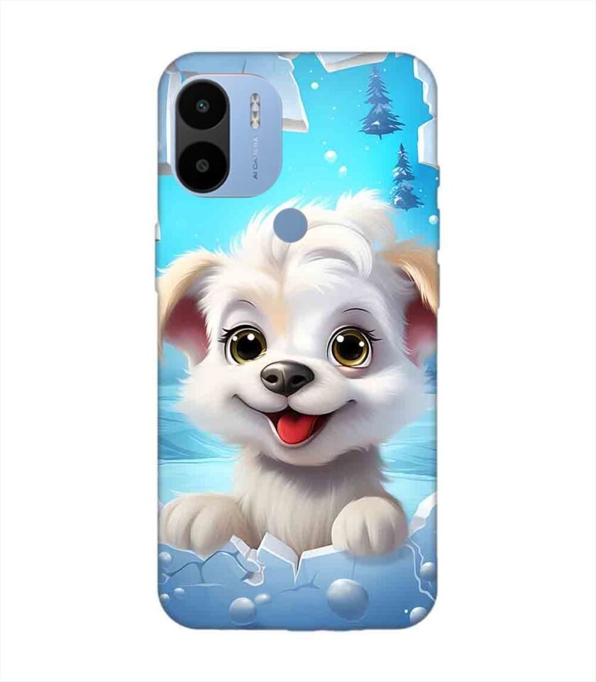 Poco C51 cartoon dog looking through hole wall with snow Custom Printed Back Cover Design