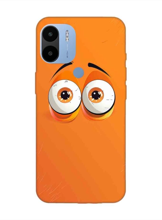 Poco C51 cartoon eyes with exaggerated expressions orange background Custom Printed Back Cover Design
