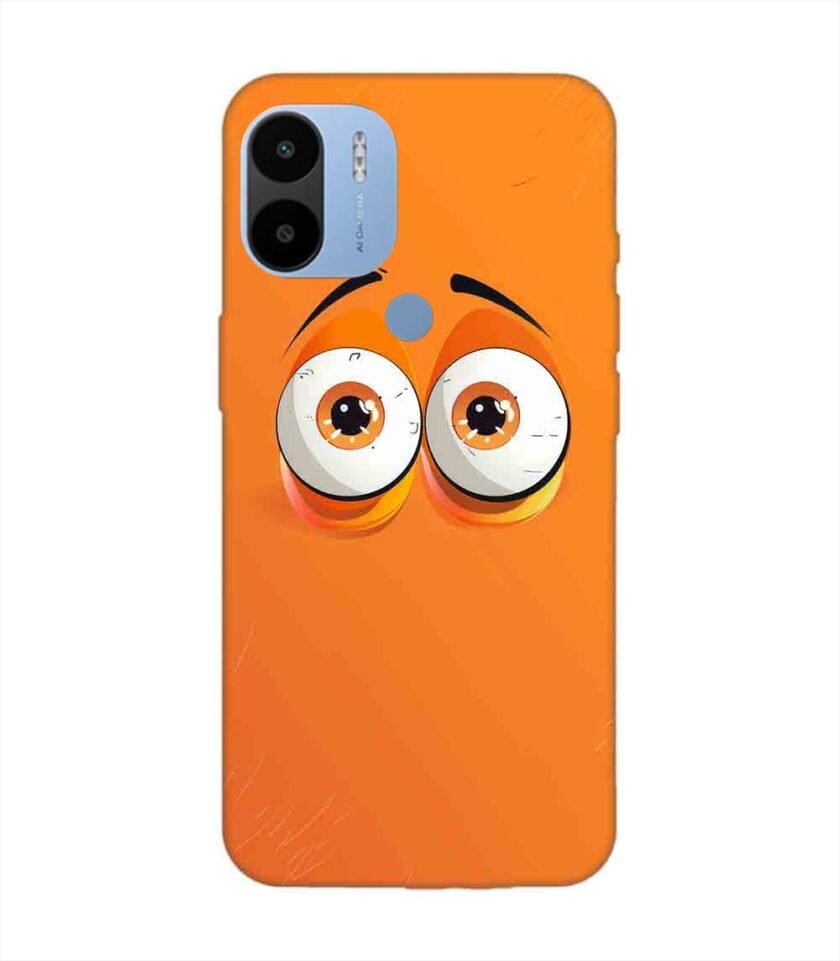 Poco C51 cartoon eyes with exaggerated expressions orange background Custom Printed Back Cover Design