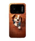 Poco C55 cartoon dog looking out hole brick wall with light generative ai Custom Printed Back Cover Design