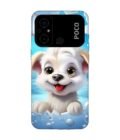 Poco C55 cartoon dog looking through hole wall with snow Custom Printed Back Cover Design