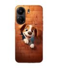Poco C65 cartoon dog looking out hole brick wall with light generative ai Custom Printed Back Cover Design