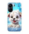 Poco C65 cartoon dog looking through hole wall with snow Custom Printed Back Cover Design