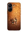 Poco C65 cartoon dog sticking out hole brick wall generative ai Custom Printed Back Cover Design