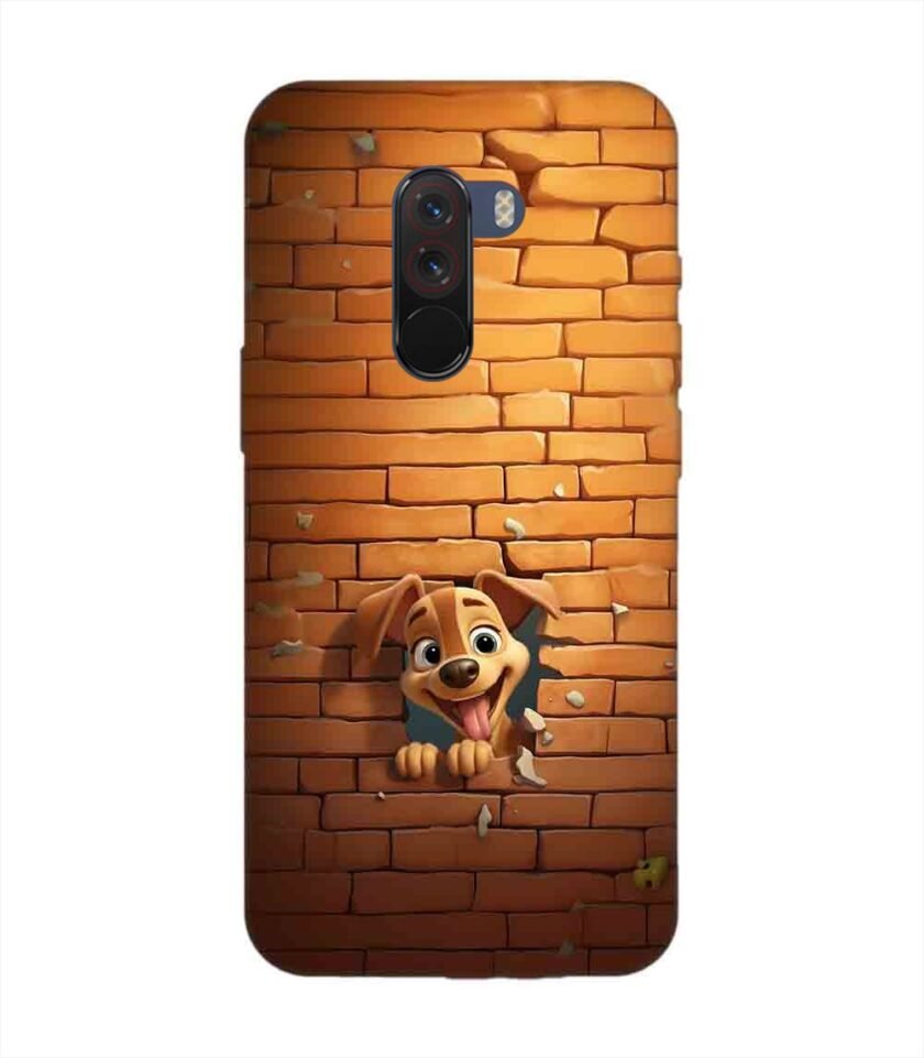 Poco F1 cartoon dog sticking out hole brick wall generative ai Custom Printed Back Cover Design
