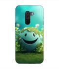 Poco F1 cartoon earth with smiling face sits grass Custom Printed Back Cover Design