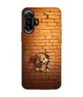 Poco F3 Gt (5G) cartoon dog sticking out hole brick wall generative ai Custom Printed Back Cover Design
